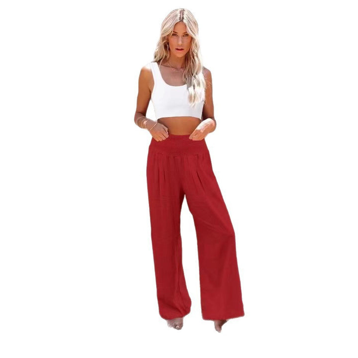 Loose linen pants for women with elastic waist and pleats Lune London