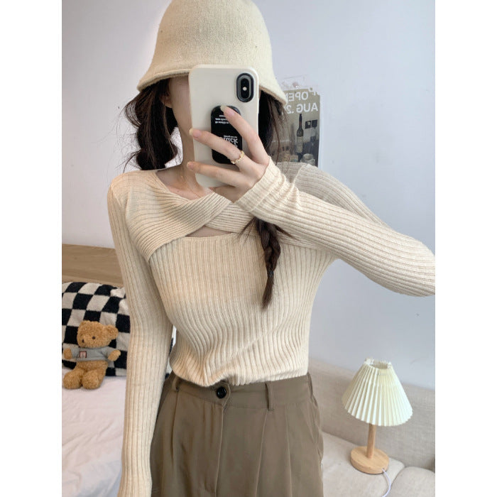 Women's long sleeve shirt with open shoulder area and rib knit pattern Lune London
