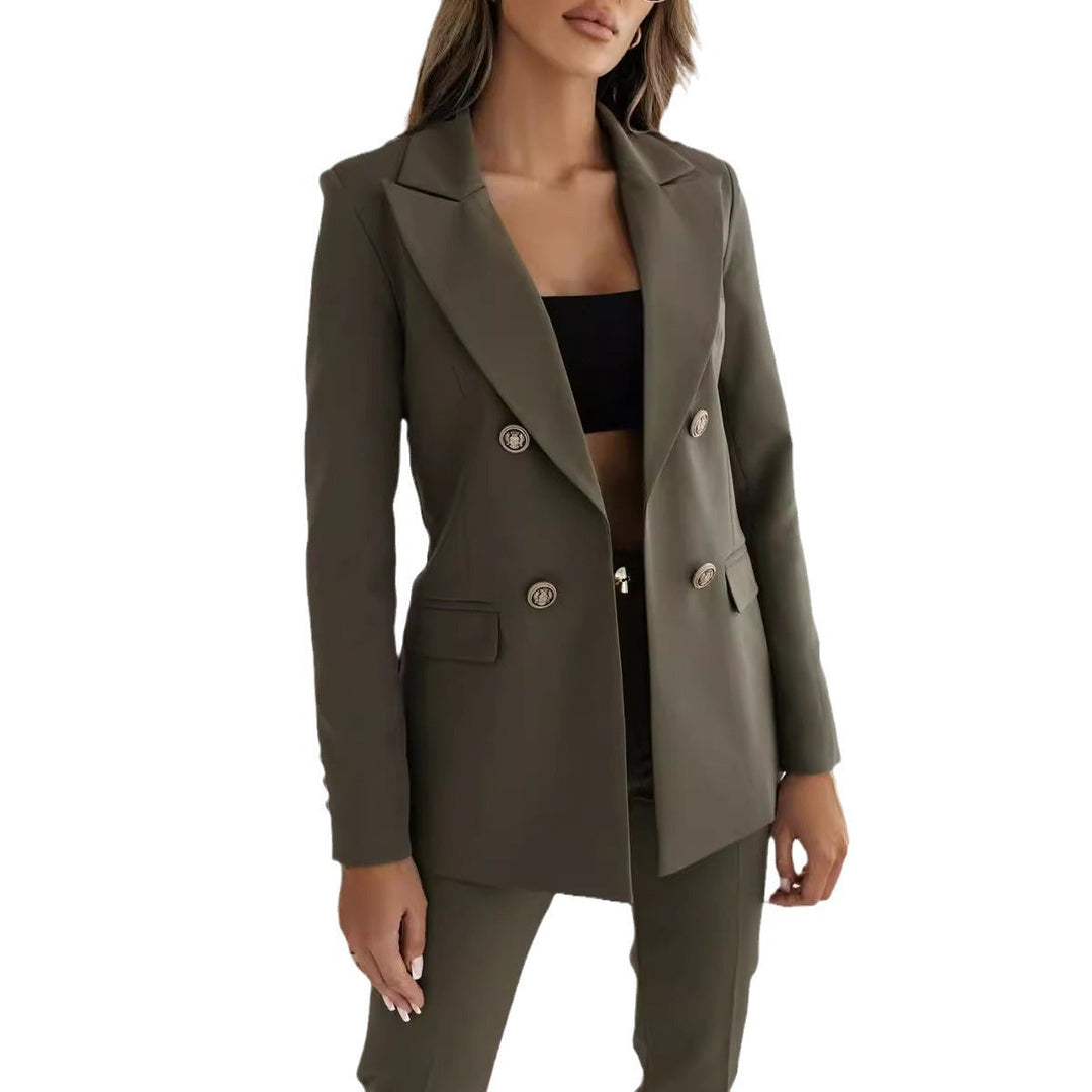 Women Elegant Double-Breasted Blazer with Gold Buttons Lune London