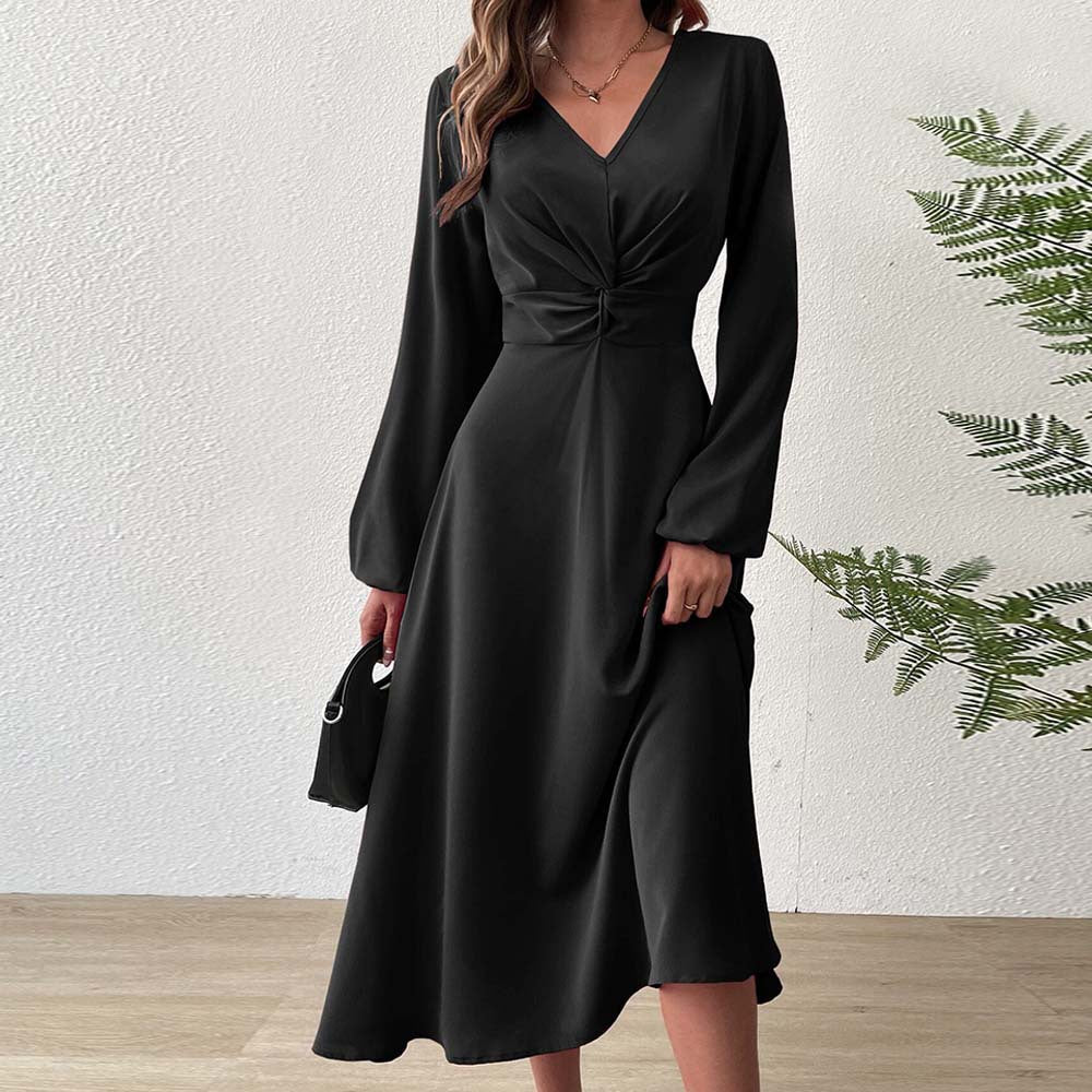 Robe midi élégante pour femmes avec drapé flatteur pour la silhouette et décolleté en V profond Chic & Stil