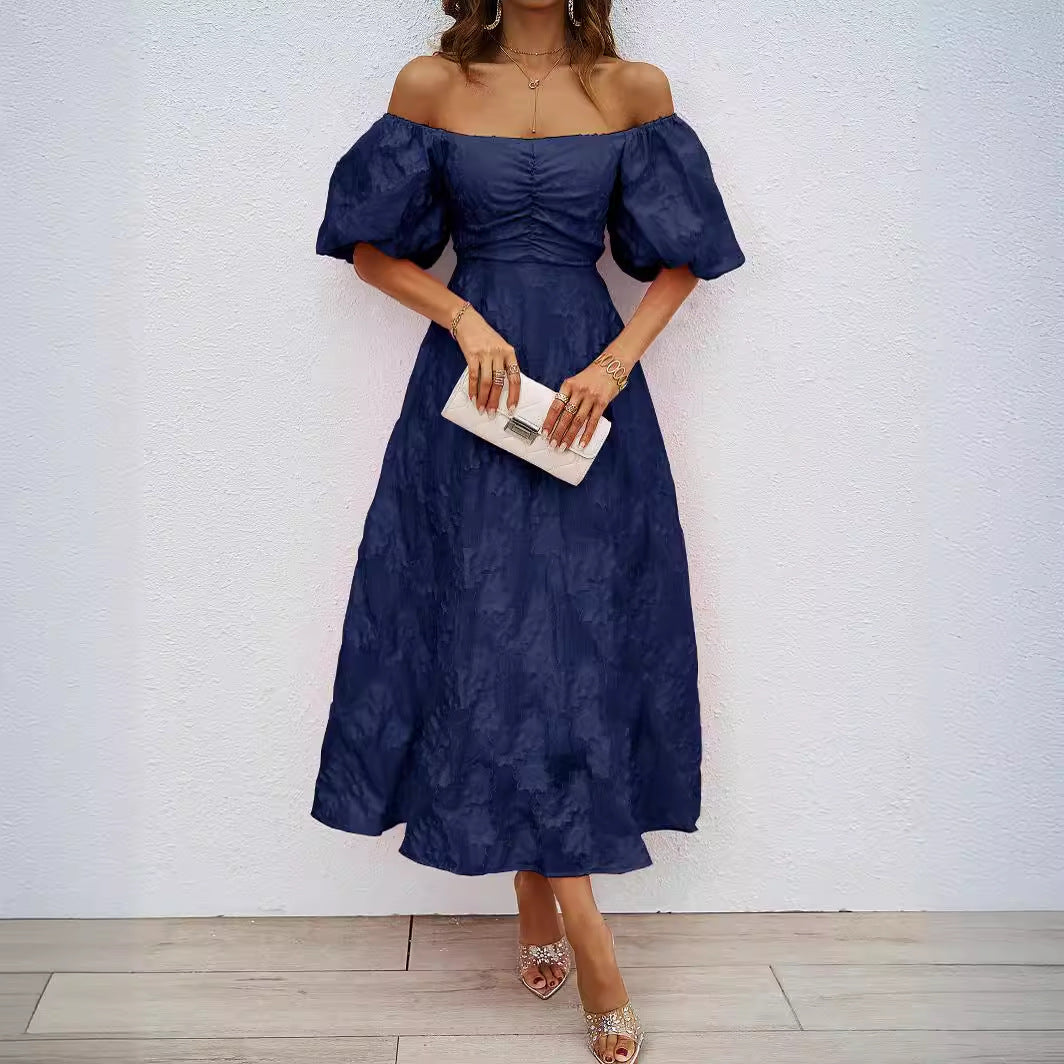Maxi A-Line Dress for Women with Voluminous Puff Sleeves and Chic Floral Design