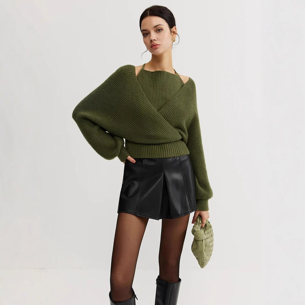 Oversized knitted sweater for women with draped effect Lune London