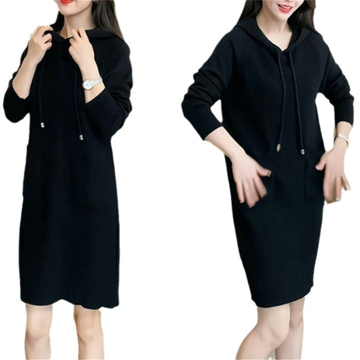 Knitted dress for women with hood and practical pockets Lune London