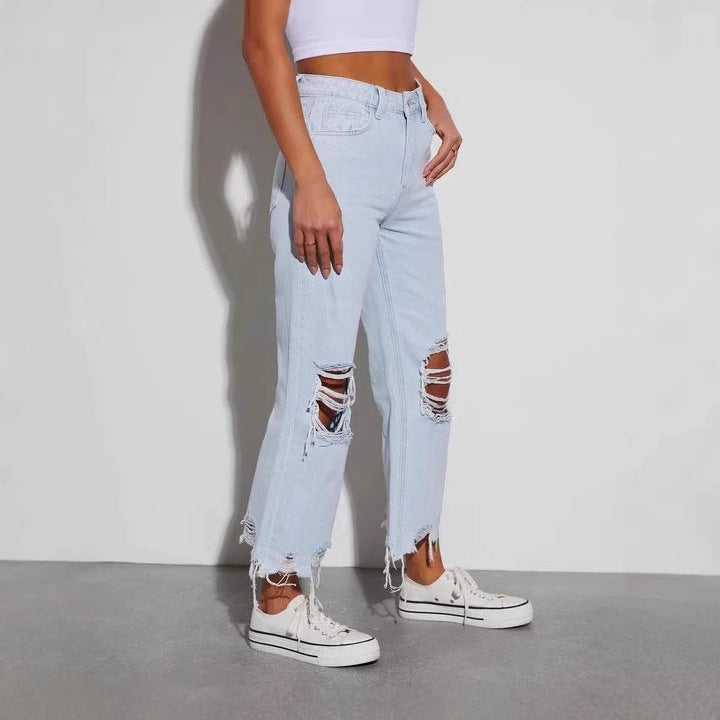 Jeans détruits pour femmes avec coupe loose et déchirures audacieuses Chic & Stil