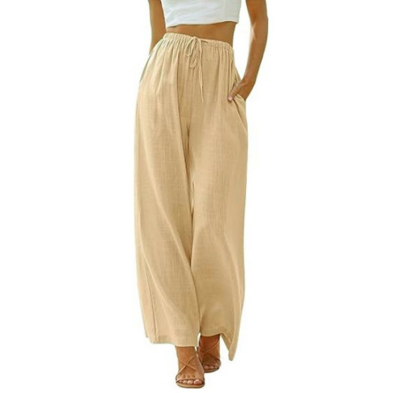 Wide palazzo pants for women with elastic waistband and side pockets Lune London