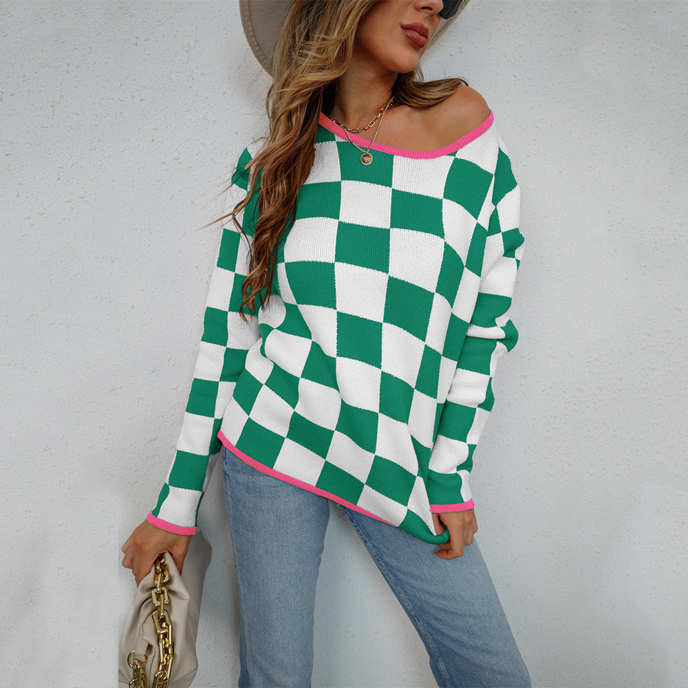 Sweater décontracté pour femmes avec motif à damier Chic & Stil