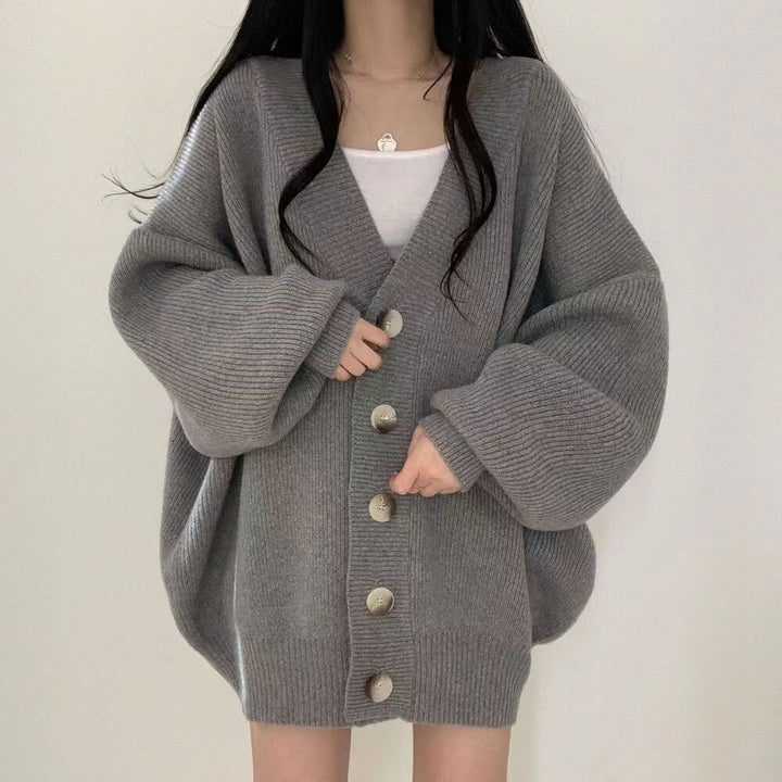Ladies comfortable oversized knit cardigan with large buttons Lune London