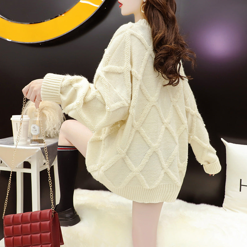 Sweat à col rond oversize pour femmes avec motif structuré et décorations en perles Chic & Stil