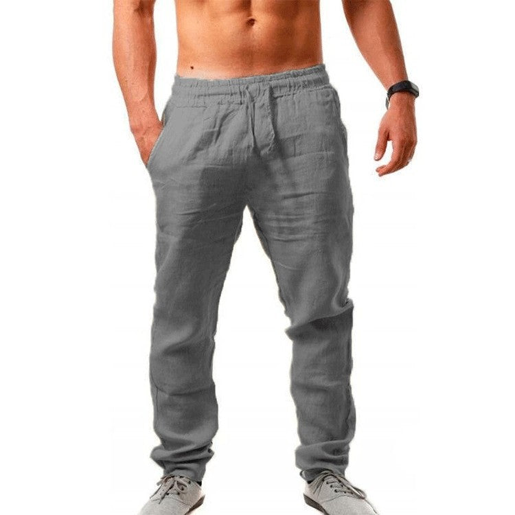 Light linen trousers for men with elastic waistband and side pockets Lune London