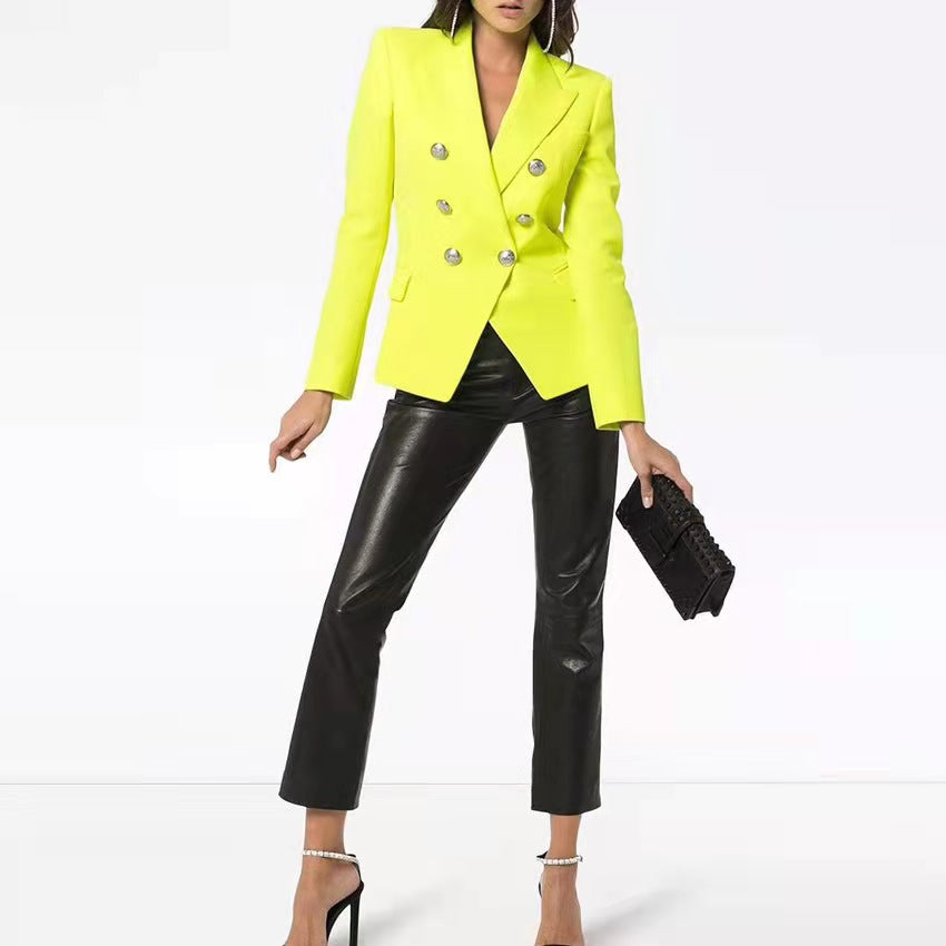Ladies Elegant Double-Breasted Blazer with Golden Buttons Lune London