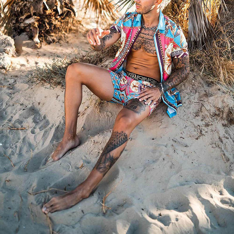 Men's Set Short Sleeve Tropical Print Shirt and Matching Swim Shorts Lune London