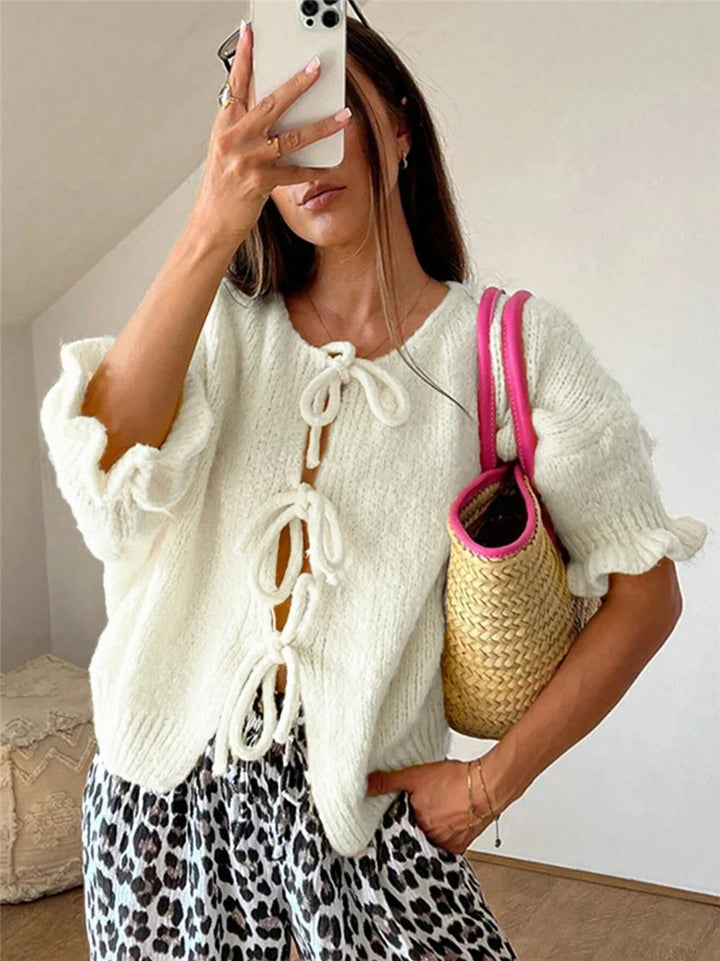 Women’s knitted top with playful drawstring Lune London