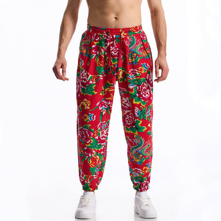 Casual Harem Pants for Men with Colorful Floral Print and Elastic Lune London