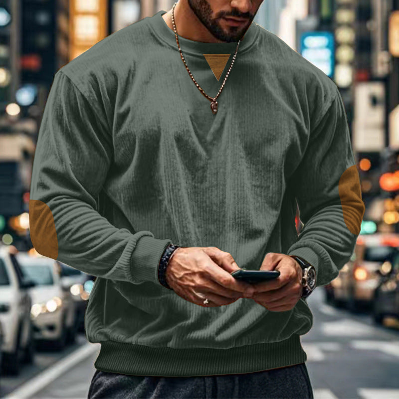 Men's comfortable round neck sweater with elbow patches Lune London