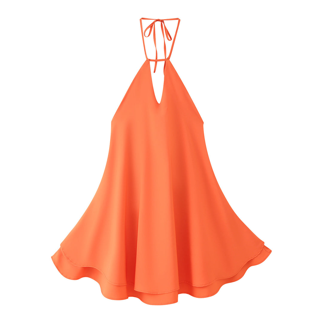 Light chiffon dress for ladies with deep V-neck and adjustable straps Lune London