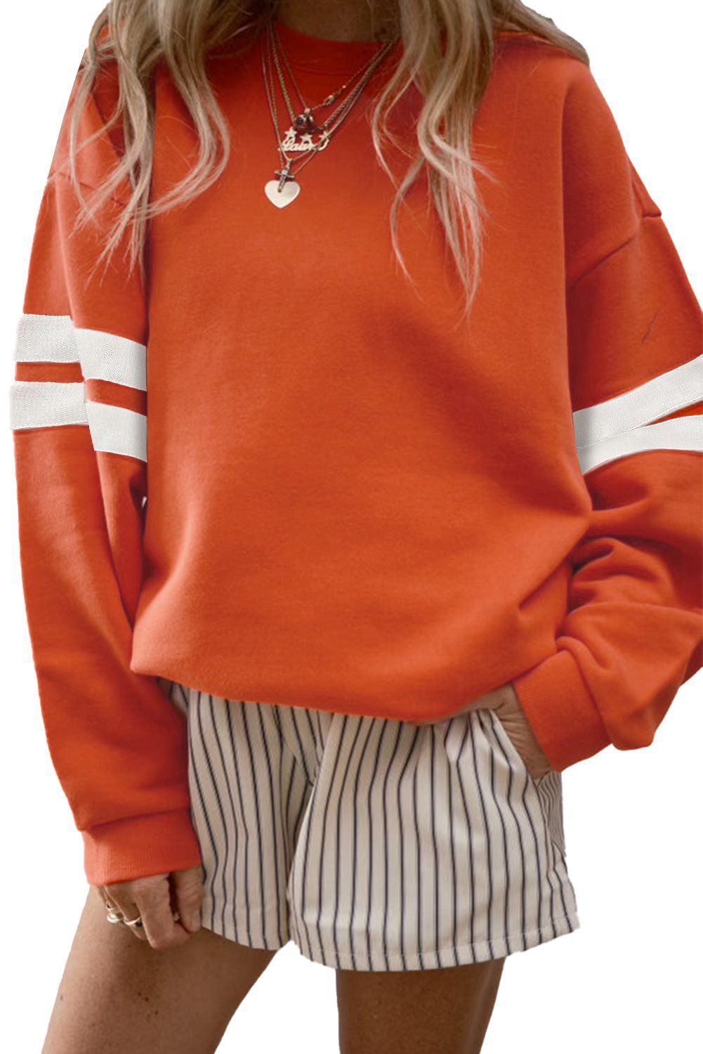 Oversized sporty sweater for women with striped accents and a casual fit Lune London