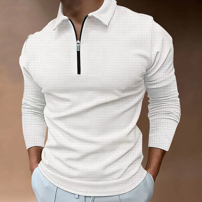 Men's Long Sleeve Sporty Henley Shirt with Zip and Structured Surface Lune London
