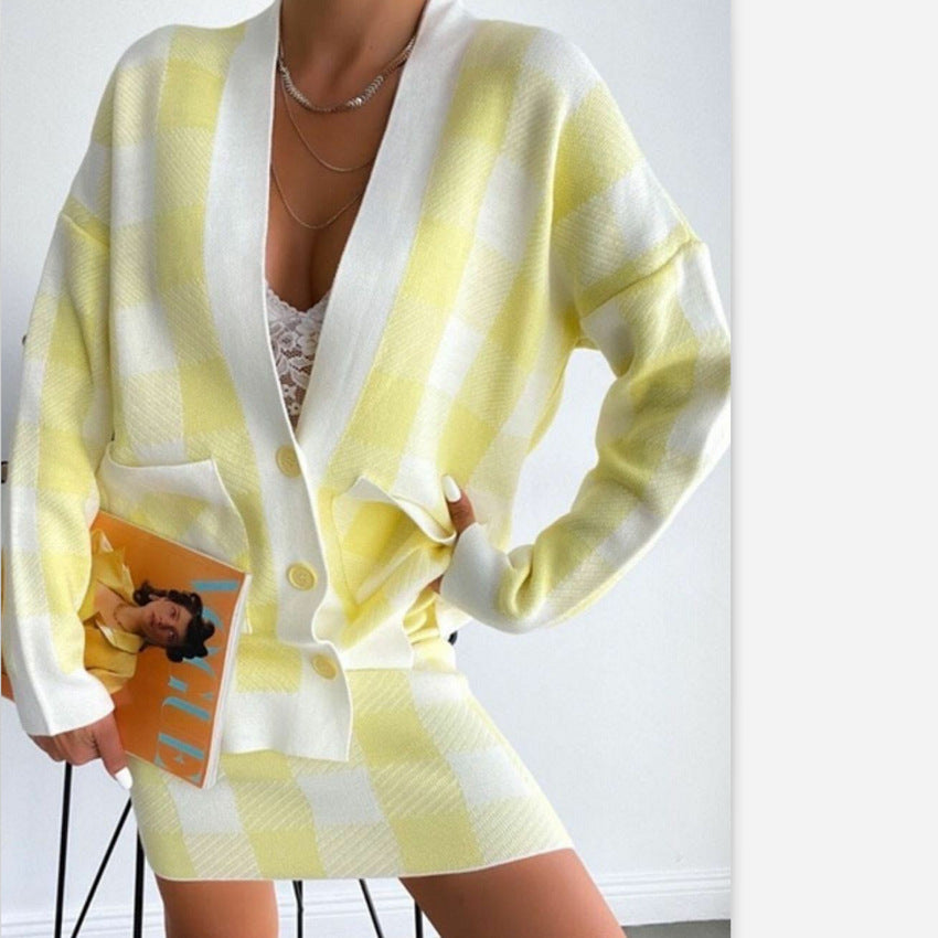Plaid cardigan for women with pockets and button details Lune London