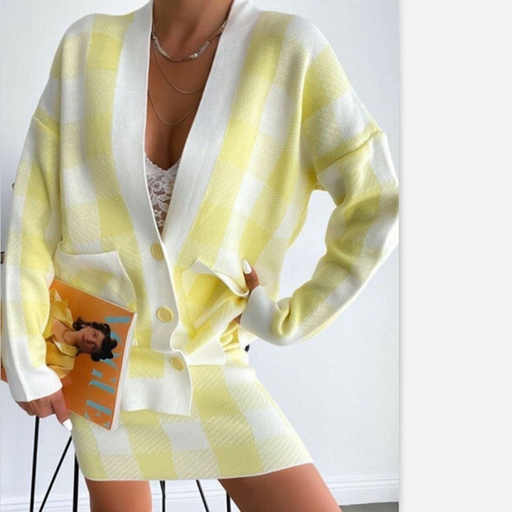 Plaid cardigan for women with pockets and button details Lune London