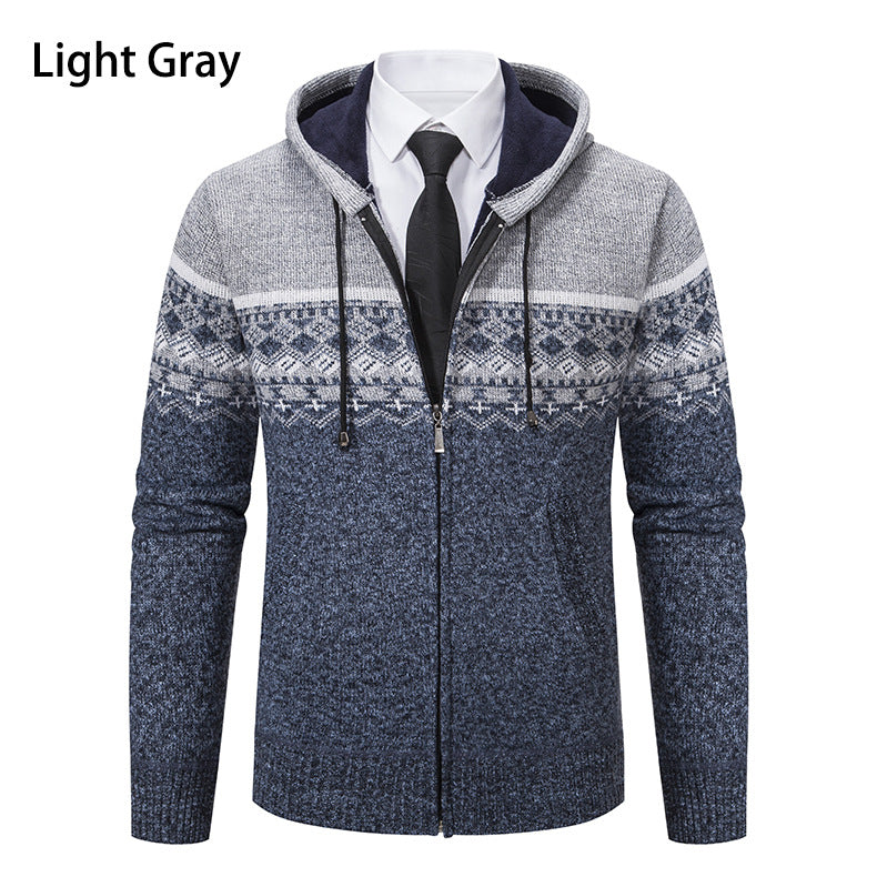 Men's hooded knit jacket with Norwegian pattern Lune London
