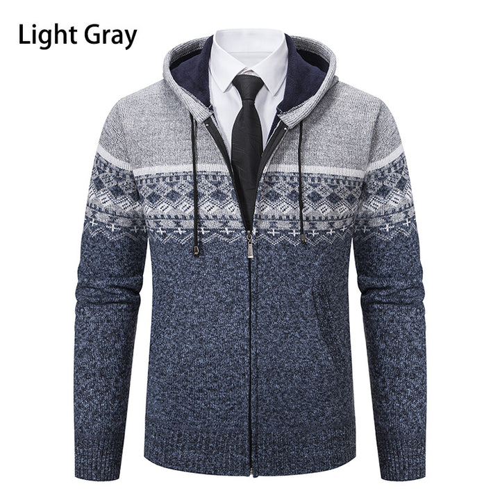 Men's hooded knit jacket with Norwegian pattern Lune London