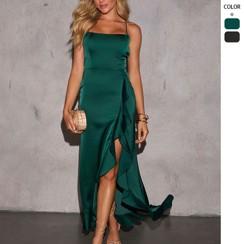 Elegant Maxi Dress for Women with Asymmetrical Hem and High-Quality Thin Straps Chic & Style
