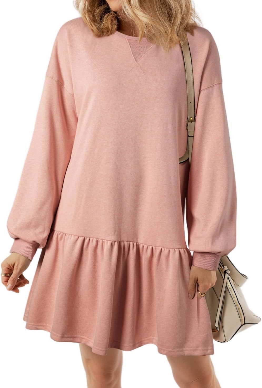 Casual sweatshirt dress for women with V-neck and ruffle hem Lune London