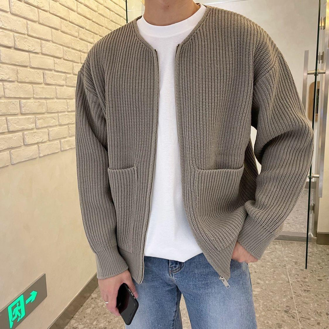 Chunky knit jacket for men with voluminous sleeves and high collar Lune London