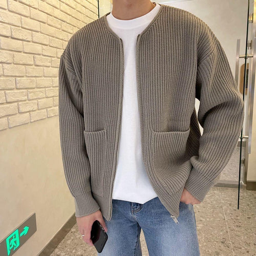 Chunky knit jacket for men with voluminous sleeves and high collar Lune London