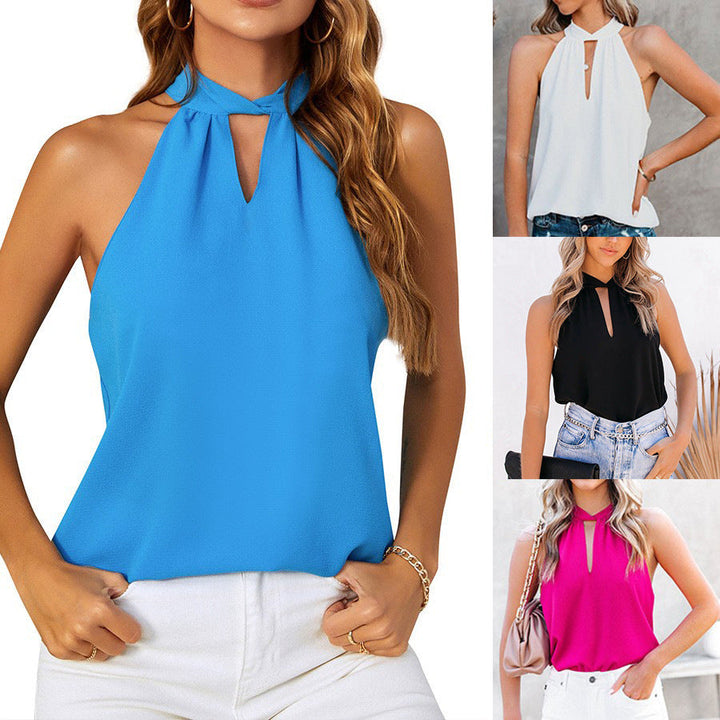 Women's Sleeveless Top with Stylish Slit Neckline and Fine Texture Lune London