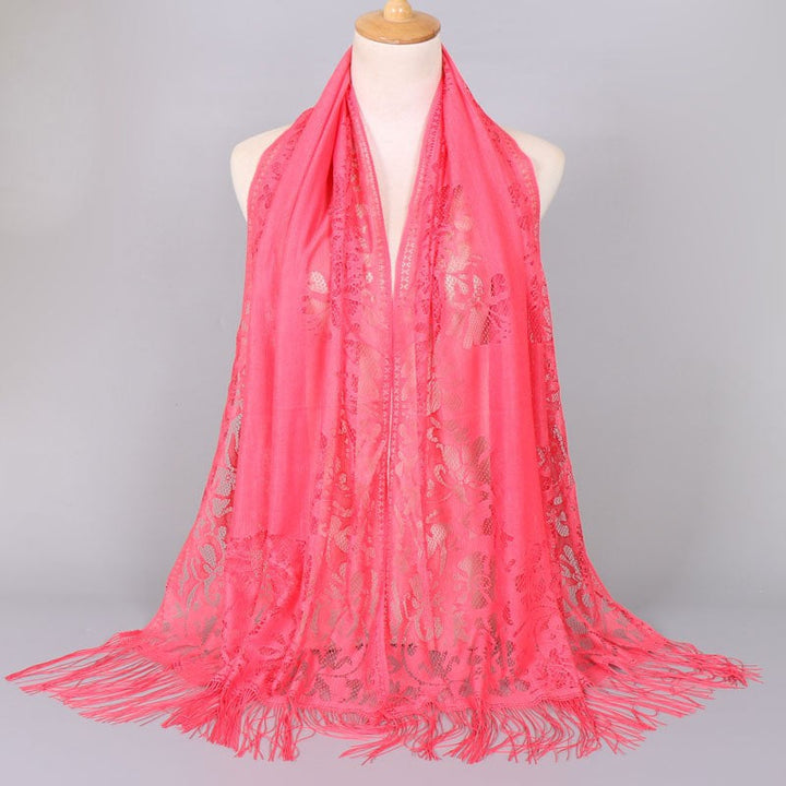 Women's Long Lace Scarf with Fringed Edges Lune London