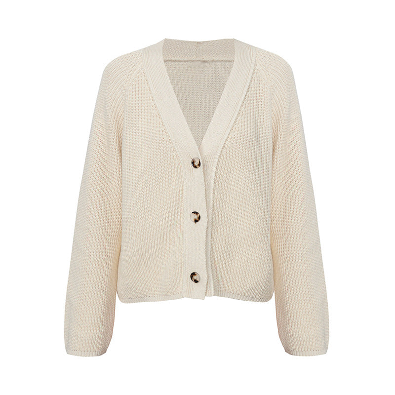 Women's knit jacket with large V-neck and button closure Lune London