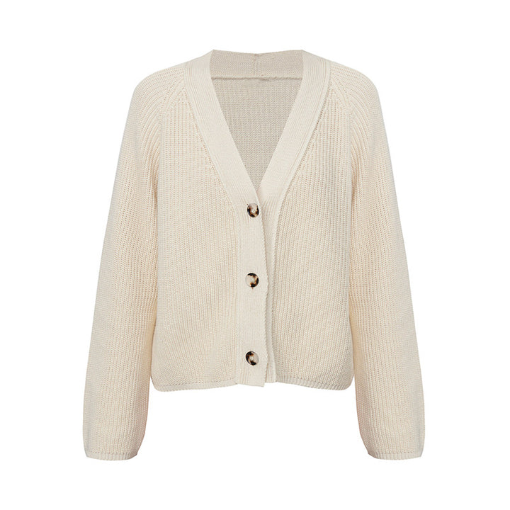 Women's knit jacket with large V-neck and button closure Lune London