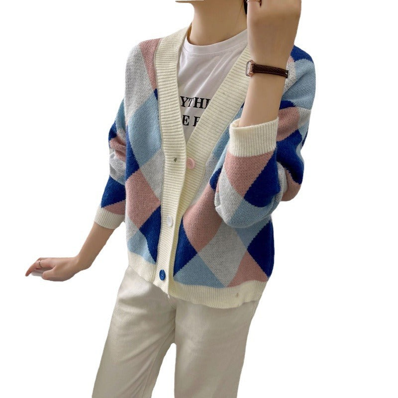 Women's cardigan with modern diamond pattern Lune London