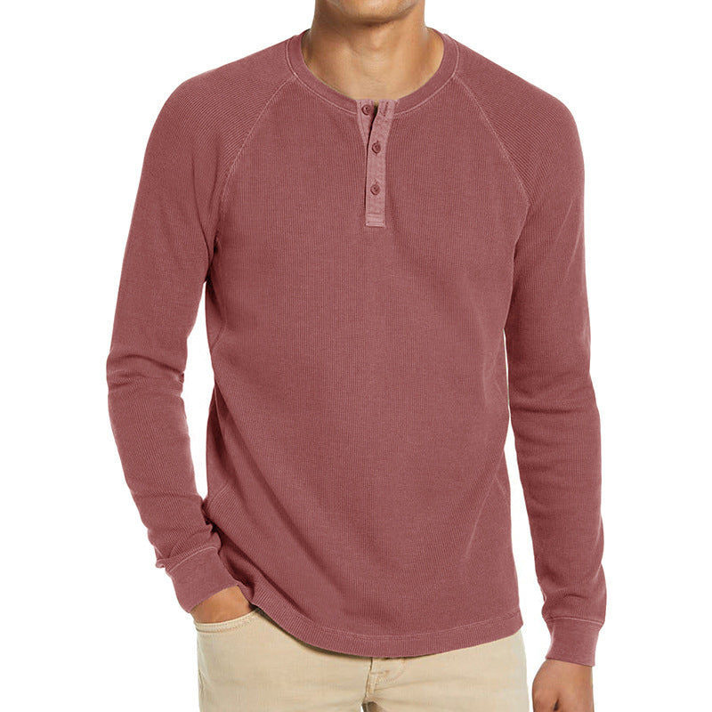 Men's Long Sleeve Henley T-Shirt in Breathable Cotton Blend with Button Placket Lune London