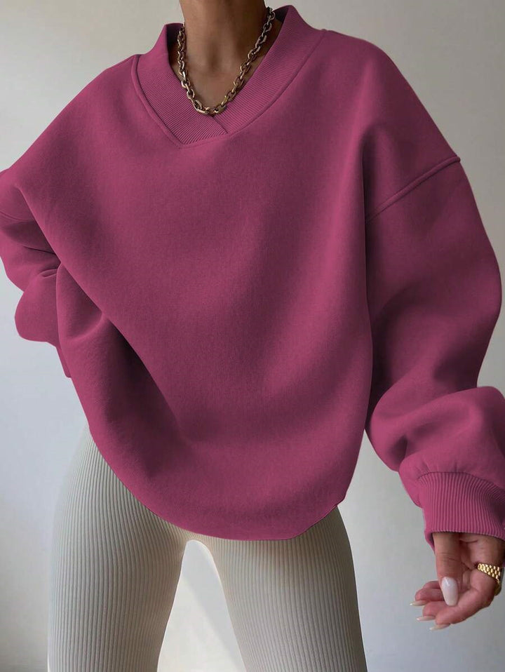 Women Oversized Sweatshirt with V-Neck and Wide Hem Lune London