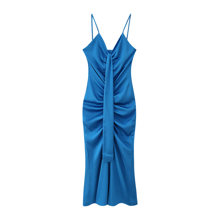 Fitted long dress for women with stylish wrapped design Lune London