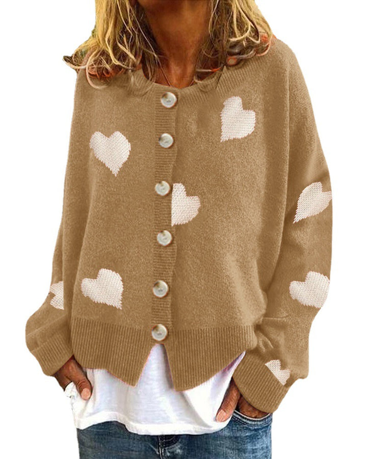 Knit jacket for women with heart pattern and button placket Lune London