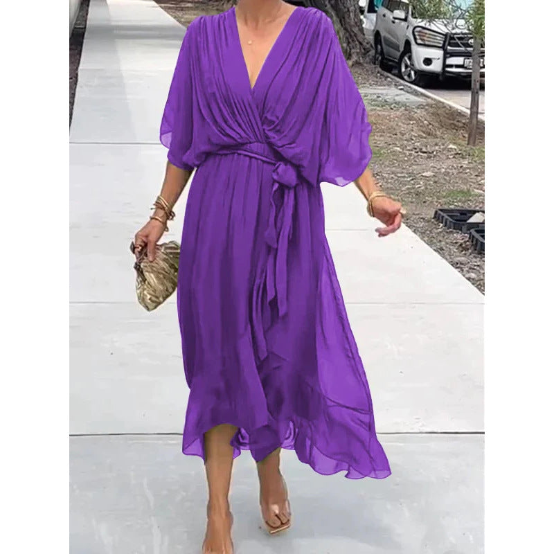 Lune London | Lacing Batwing Sleeve Asymmetrical Dress