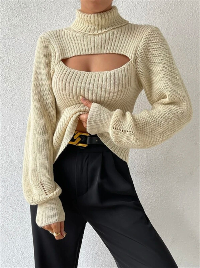 Women's knitted pullover with trendy cut and high collar Lune London