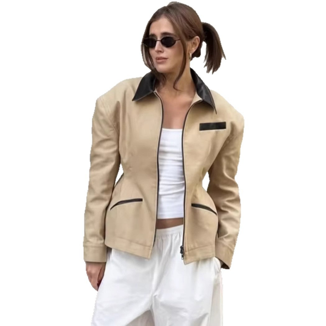 Designer quilted jacket for ladies with an exciting contrasting collar and minimalist pockets Lune London