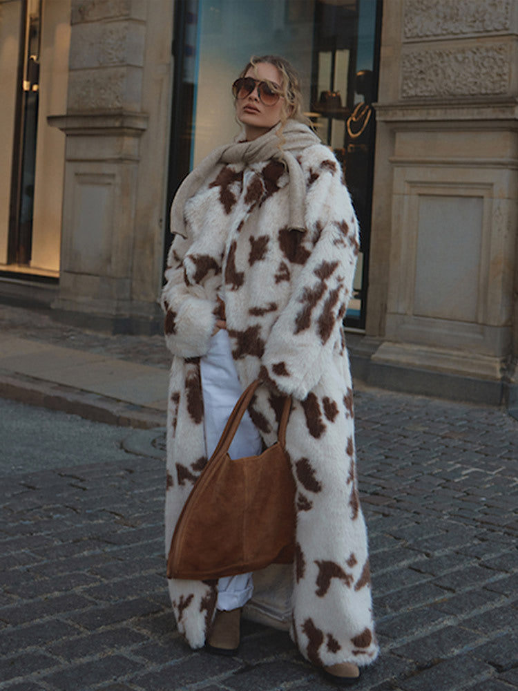 High-quality faux fur coat for women with contemporary animal pattern Lune London
