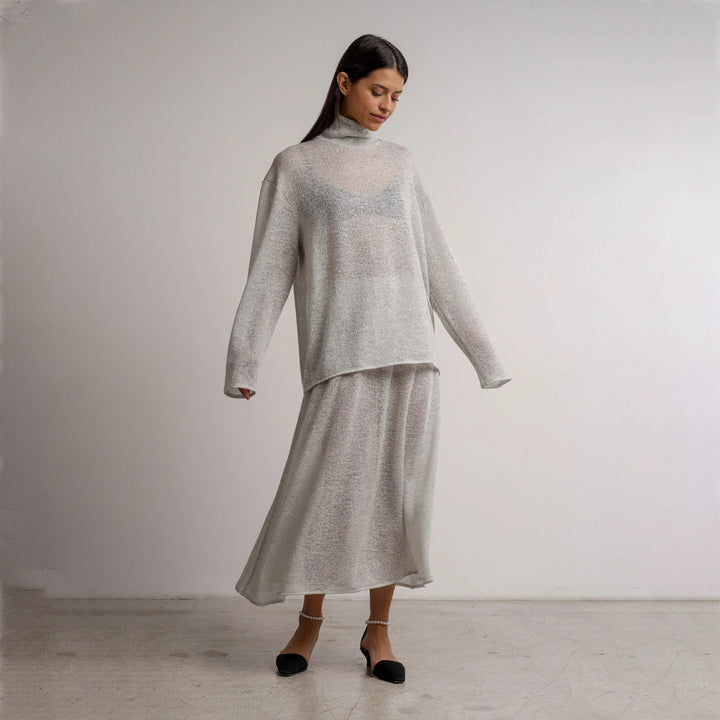 Women’s elegantly cut knit top with trendy skirt Lune London