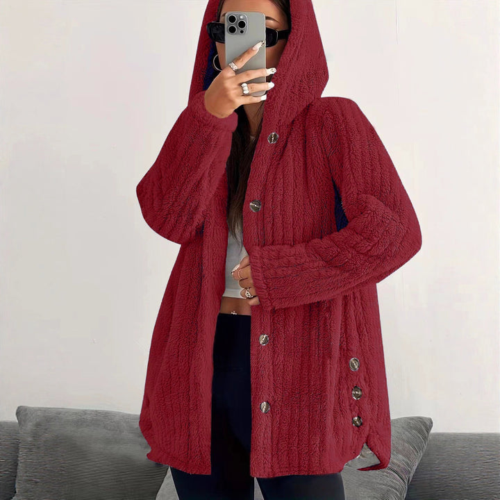 Ladies Cozy Hooded Jacket with Chic and Stylish Button Details