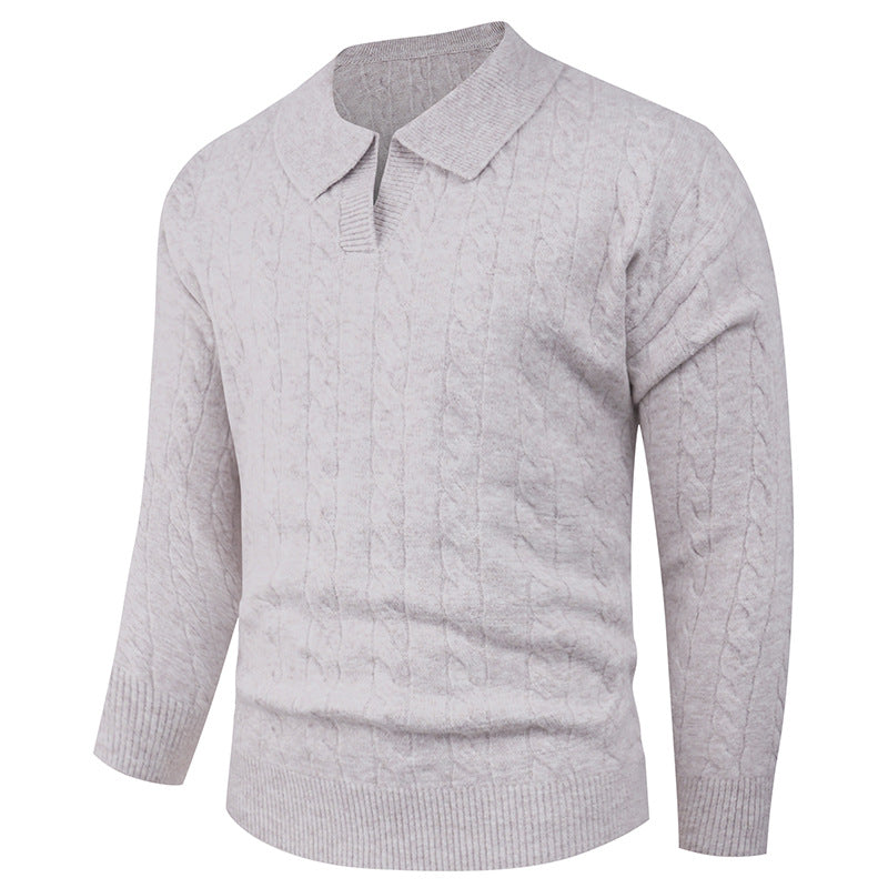 Knit sweater for men with a modern cable pattern and polo collar Lune London