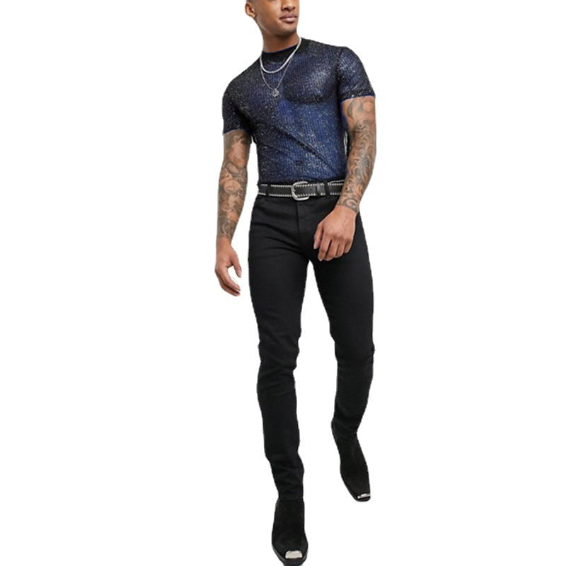Men's High-Quality Mesh T-Shirt with Glittering Effect Lune London