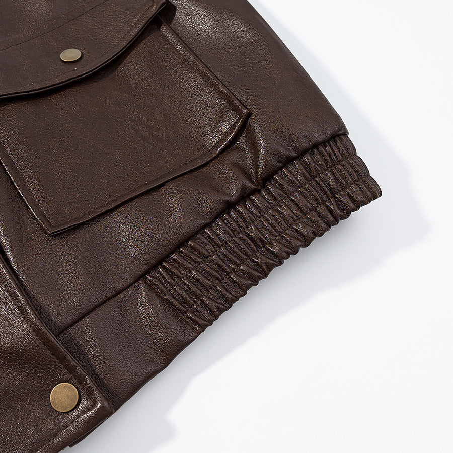 Faux leather jacket for women with large patch pockets Lune London