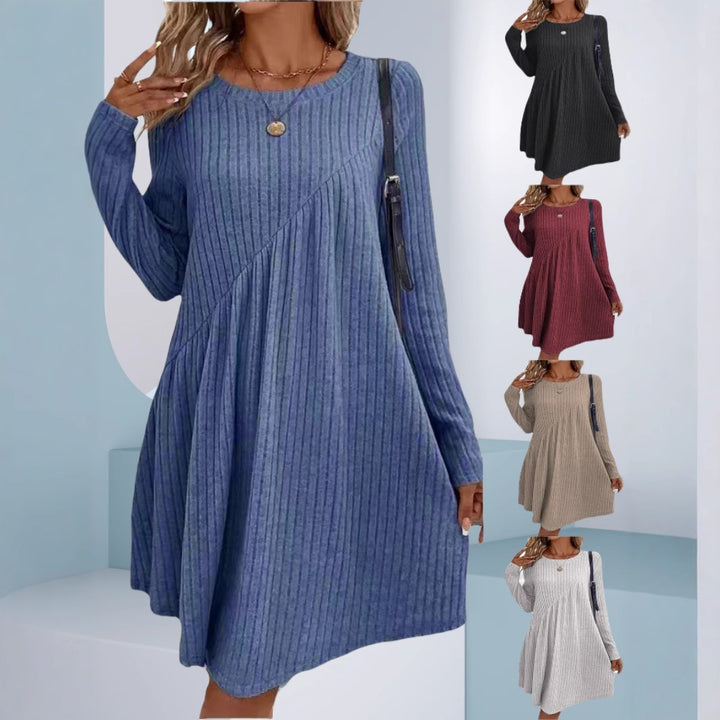 Casual knitted dress for women with long sleeves and asymmetrical hem Lune London