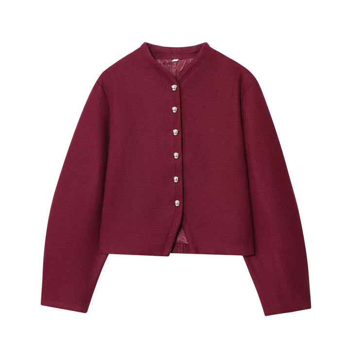 Veste élégante courte pour femmes en mélange de laine fine avec des boutons scintillants Chic & Stil