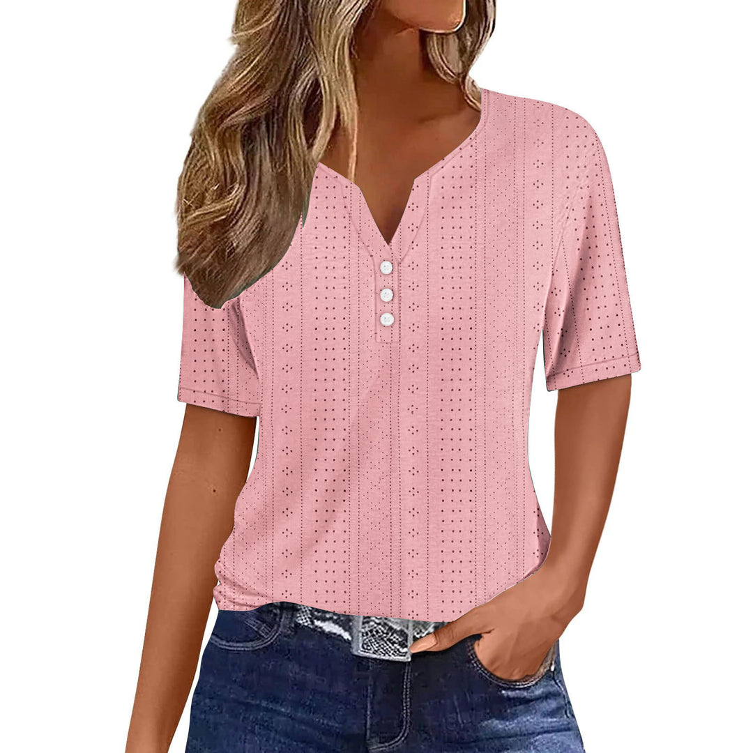 Short sleeve shirt for women with button details and fine plunging mesh structure Lune London